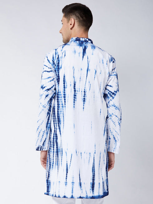 Men's Blue And White Pure Cotton Kurta